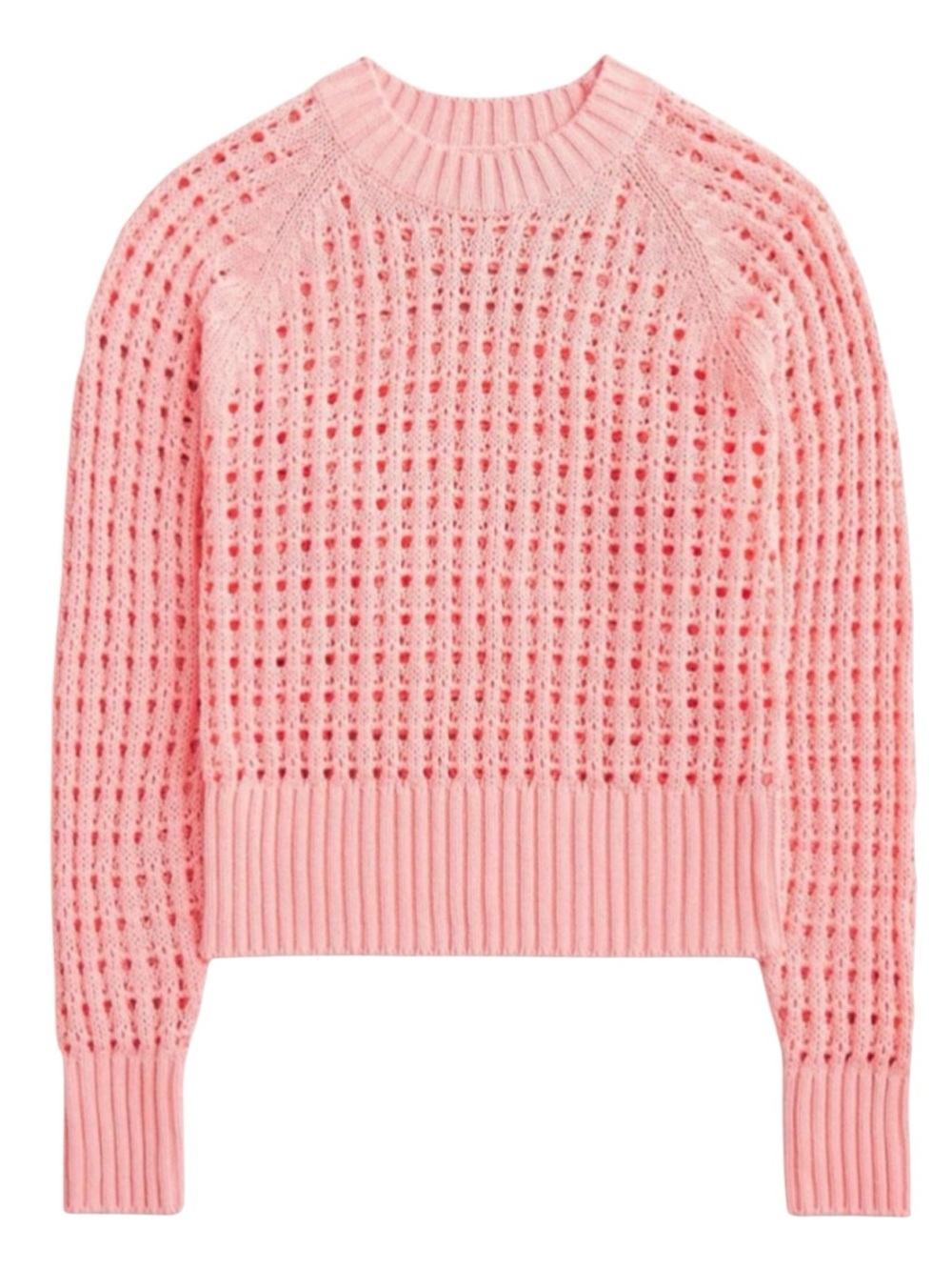 J. Crew Pointelle Crewneck Sweater Size Large Pink Summer Beach Bonfire NWT